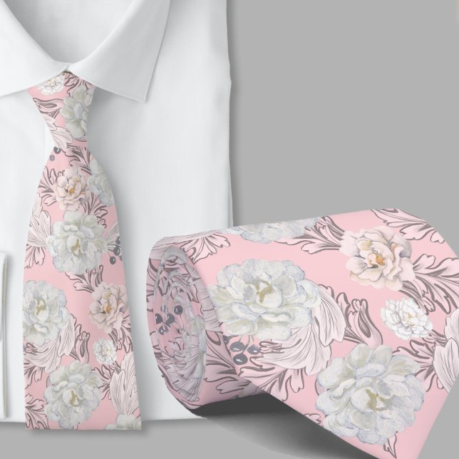 Floral Pattern Pink Large Flowers Necktie (Creator Uploaded)