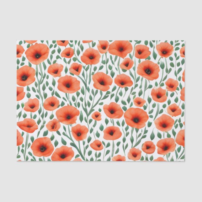 Floral Pattern Poppy Flowers Tissue Paper (Front)