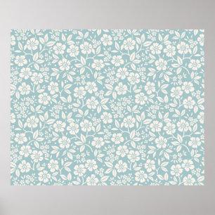 Floral pattern. Pretty flowers on grey blue backgr Poster