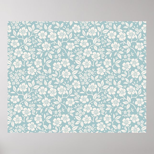 Floral pattern. Pretty flowers on grey blue backgr Poster (Front)