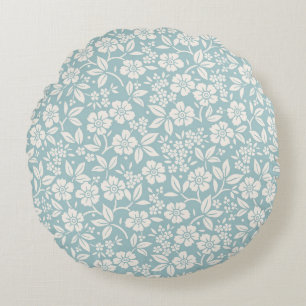 Floral pattern. Pretty flowers on grey blue backgr Round Cushion