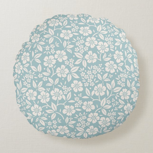 Floral pattern. Pretty flowers on grey blue backgr Round Cushion (Front)