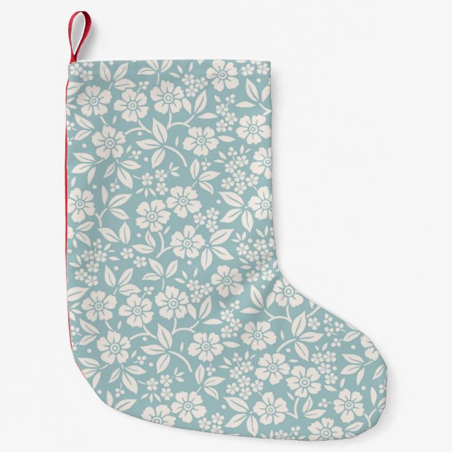 Floral pattern. Pretty flowers on grey blue backgr Small Christmas Stocking (Front)