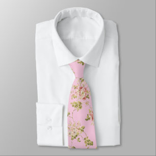 Floral pattern pretty pink retro flowers tie