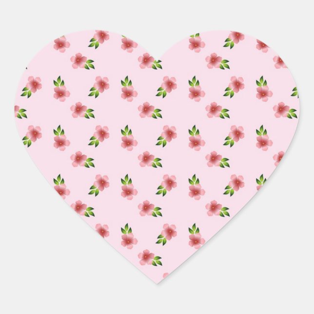 Floral Pattern Pretty Pink Romantic Heart Sticker (Front)