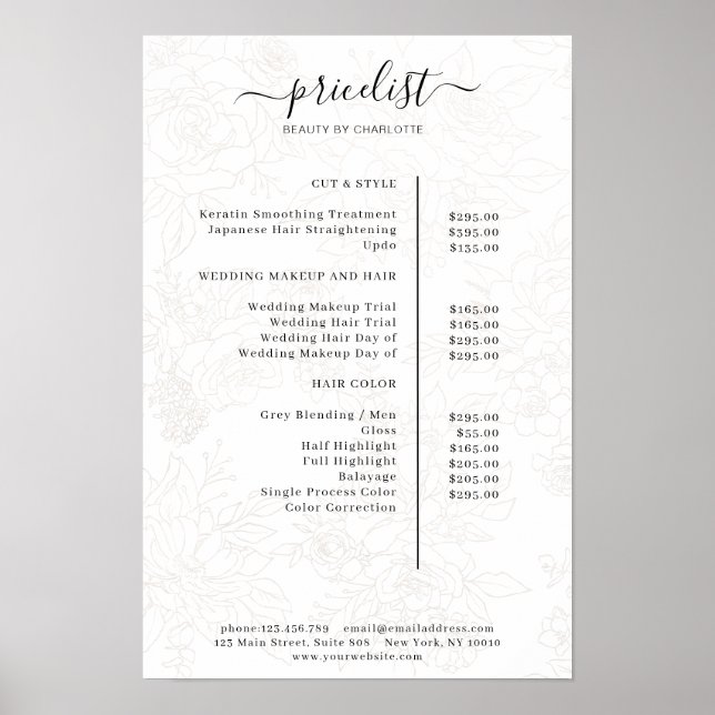 Floral Pattern Price List Poster (Front)