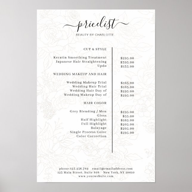 Floral Pattern Price List Poster (Front)