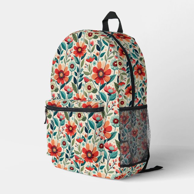 Floral Pattern Printed Backpack (Back Corner Right)