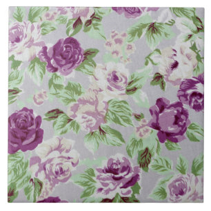 Floral Pattern Purple Flowers Green Foliage Tile
