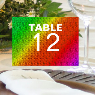 Floral Pattern Rainbow Autumn Wedding Table Number