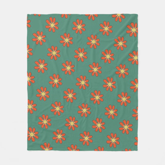 Floral Pattern Red Graphic Flowers on any Colour Fleece Blanket (Front)