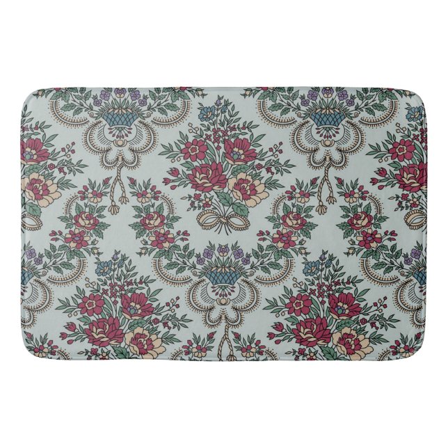 Floral Pattern Red Green Yellow Blue Flowers Bath Mat (Front)