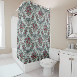 Floral Pattern Red Green Yellow Blue Flowers Shower Curtain