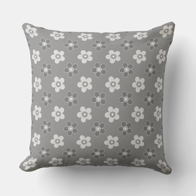 Floral pattern  retro  flowers grey  white , light cushion (Front)