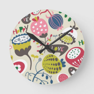 Floral Pattern Round Clock