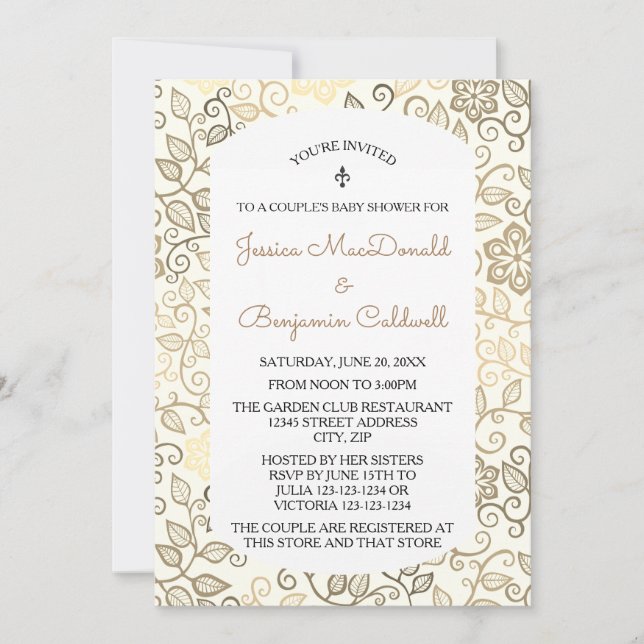 Floral Pattern Sepia -Couple's Baby Shower Invite (Front)