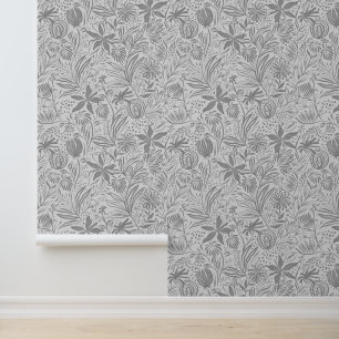 Floral Pattern Silver Shades of Grey Print Wallpaper