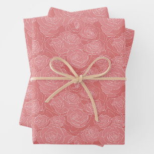 Floral Pattern   Soft Pink Roses Wrapping Paper Sheet