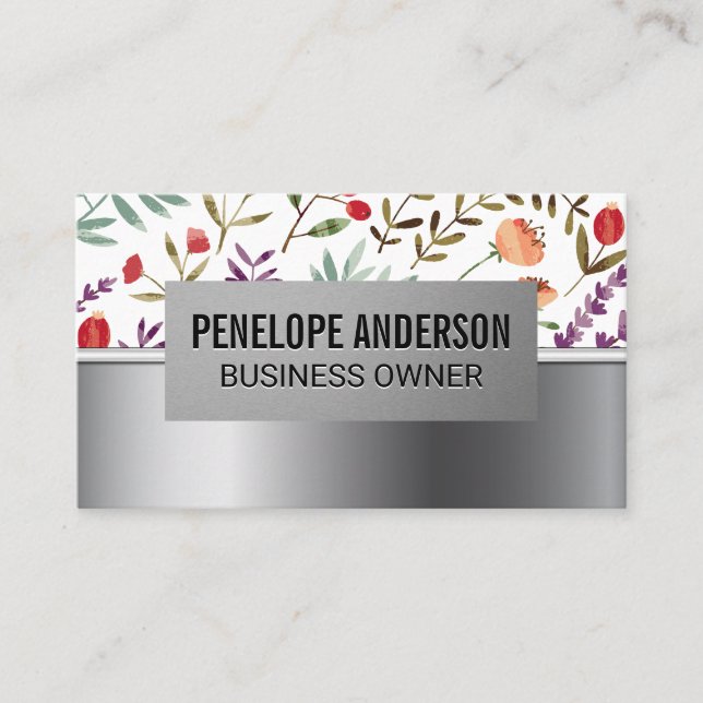 Floral Pattern | Spring Bloom | Metallic Business Card (Front)