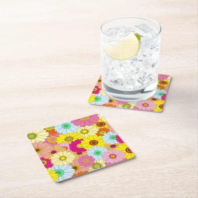 floral pattern square paper coaster (Insitu)