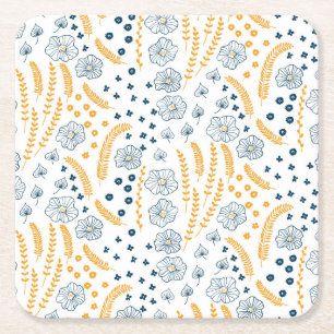 Floral pattern square paper coaster