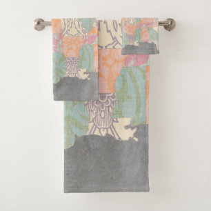 Floral Pattern States Map Bath Towel Set