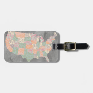 Floral Pattern States Map Luggage Tag