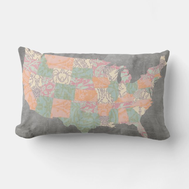 Floral Pattern States Map Lumbar Cushion (Front)