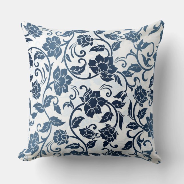 Floral pattern teal and navy colours cushion (Front)