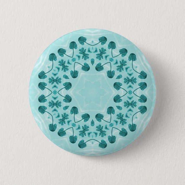 Floral Pattern, Teal Blue 6 Cm Round Badge (Front)