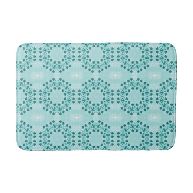 Floral Pattern, Teal Blue Bath Mat (Front)