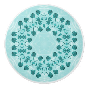 Floral Pattern, Teal Blue Ceramic Knob