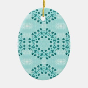Floral Pattern, Teal Blue Ceramic Tree Decoration