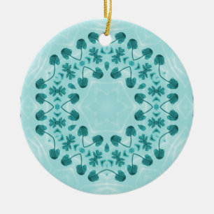 Floral Pattern, Teal Blue Ceramic Tree Decoration