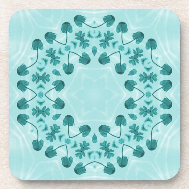 Floral Pattern, Teal Blue Coaster (Front)