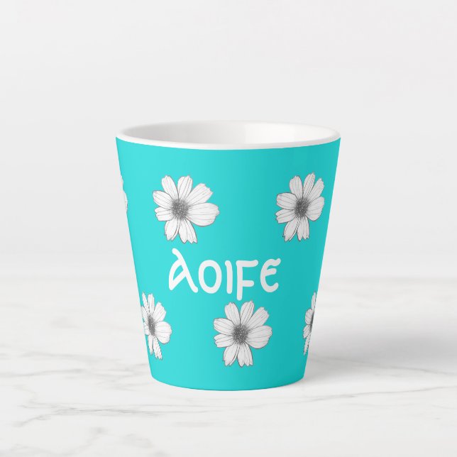 Floral pattern Teal Blue custom name Latte Mug (Front)