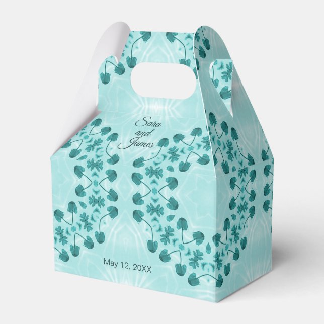 Floral Pattern, Teal Blue Favour Box (Front Side)