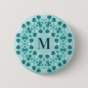 Floral Pattern, Teal Blue Initial 6 Cm Round Badge