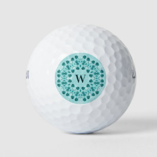 Floral Pattern, Teal Blue Initial Golf Balls