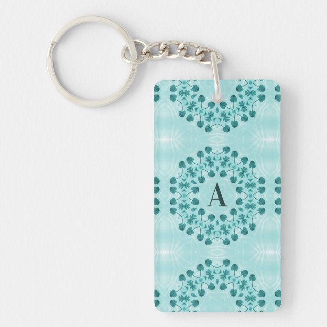 Floral Pattern, Teal Blue Initial Key Ring (Front)