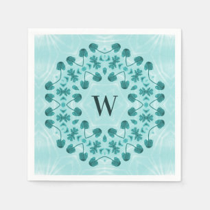 Floral Pattern, Teal Blue Initial Napkin