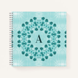 Floral Pattern, Teal Blue Initial Notebook