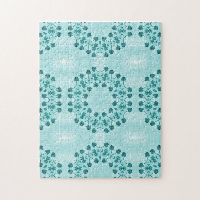 Floral Pattern, Teal Blue Jigsaw Puzzle (Vertical)
