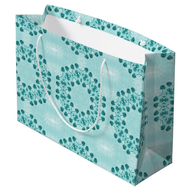 Floral Pattern, Teal Blue Large Gift Bag (Back Angled)
