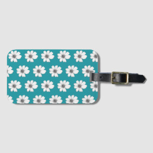 Floral pattern teal blue luggage tag