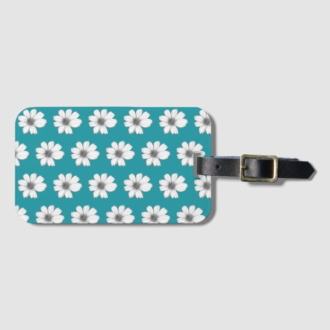 Floral pattern teal blue luggage tag (Front Horizontal)