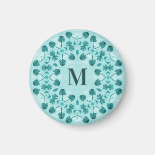 Floral Pattern, Teal Blue Magnet