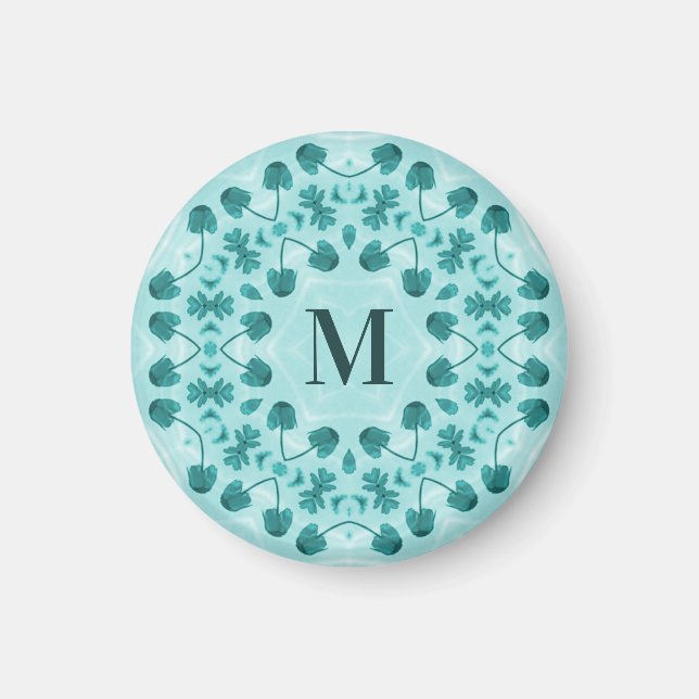 Floral Pattern, Teal Blue Magnet (Front)