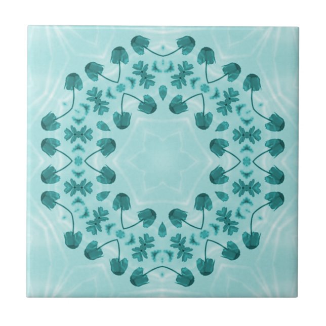 Floral Pattern, Teal Blue Tile (Front)