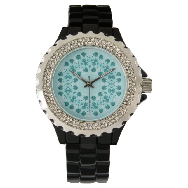 Floral Pattern, Teal Blue Watch (Front)